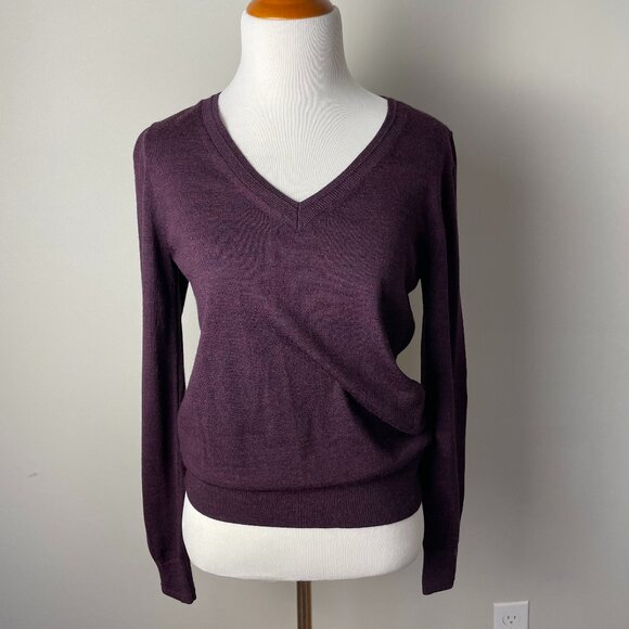 Banana Republic Women’s Wine Merino Wool V-Neck Sweater - Picture 1 of 5